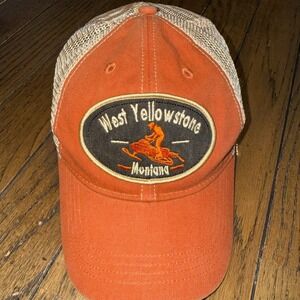 Headmost Mesh Trucker Hat Orange Tan West Yellowstone Montana Snowmobile